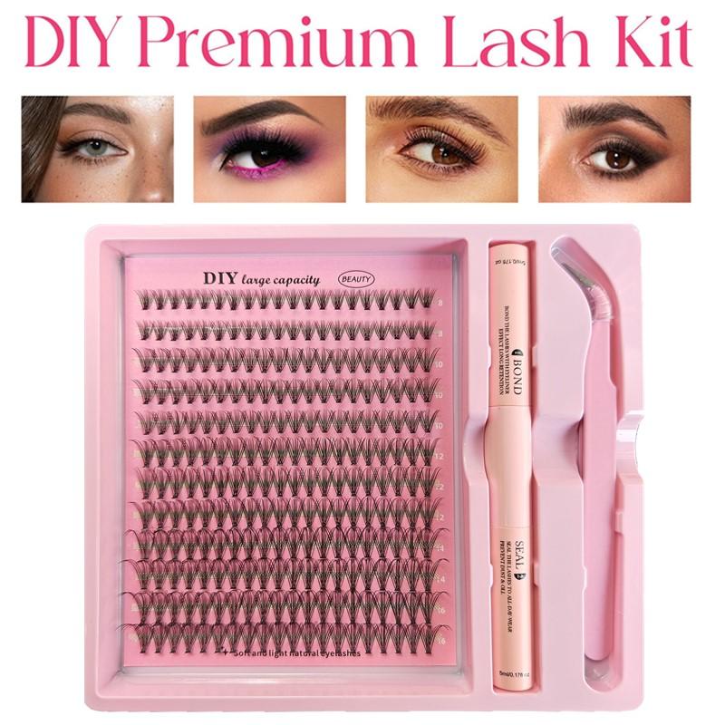 Eyelash Extension Home Service - DIY Cluster-Wimpernverlängerungs-Set Einzelwimpern Professionelle Pinzette Komplettes