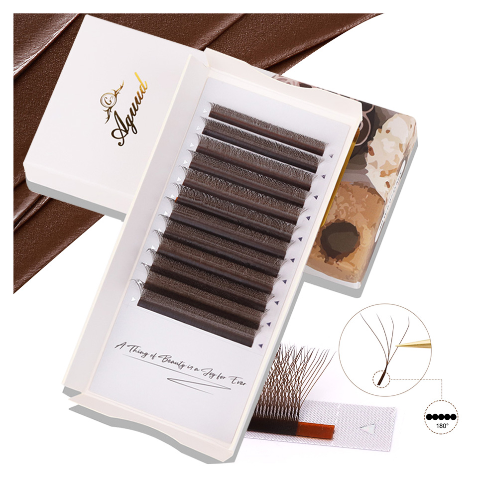 Eyelash Extension Yelix - AGUUD Braune 4D W-förmige Wimpernverlängerungen, automatisch